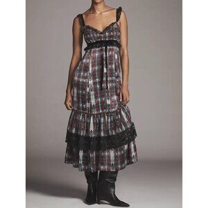 By Anthropologie V-Neck Lace-Trim Midi Dress XL